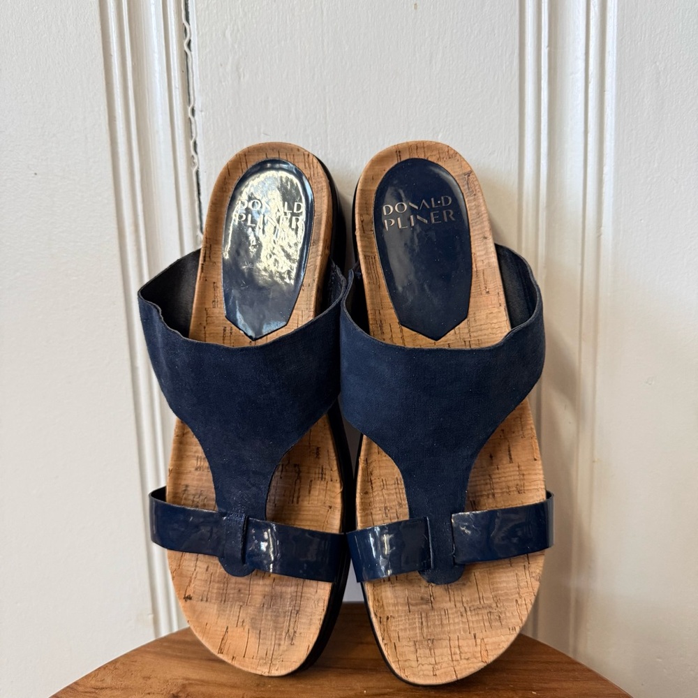 Donald J. Pliner Navy Suede and Patent Leather Platform Sandals - Picture 2 of 6